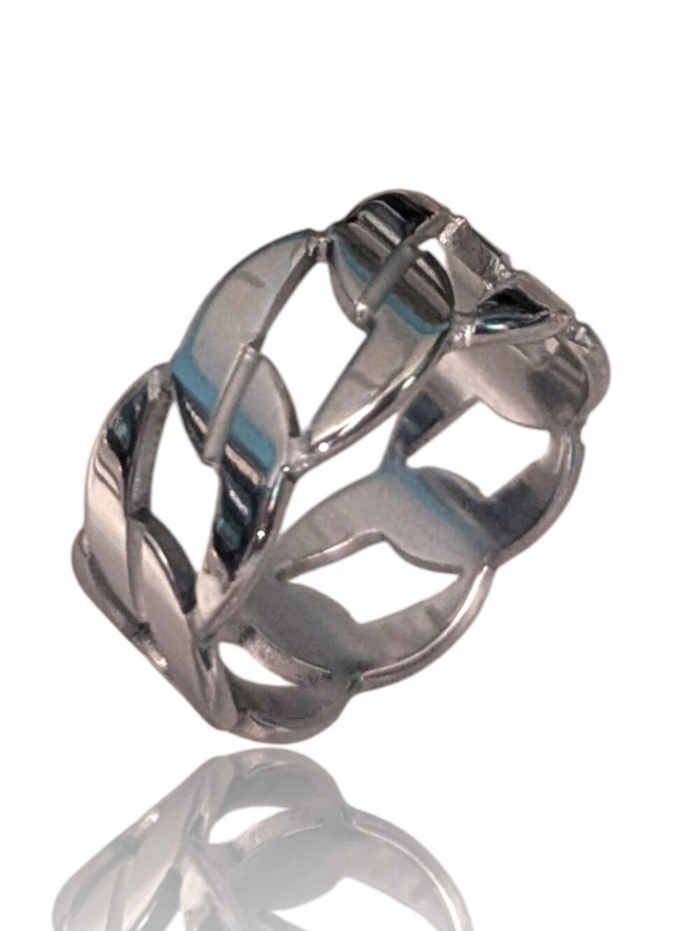 10mm Silver Stainless Steel Cuban Chain Link Ring - Sz 10